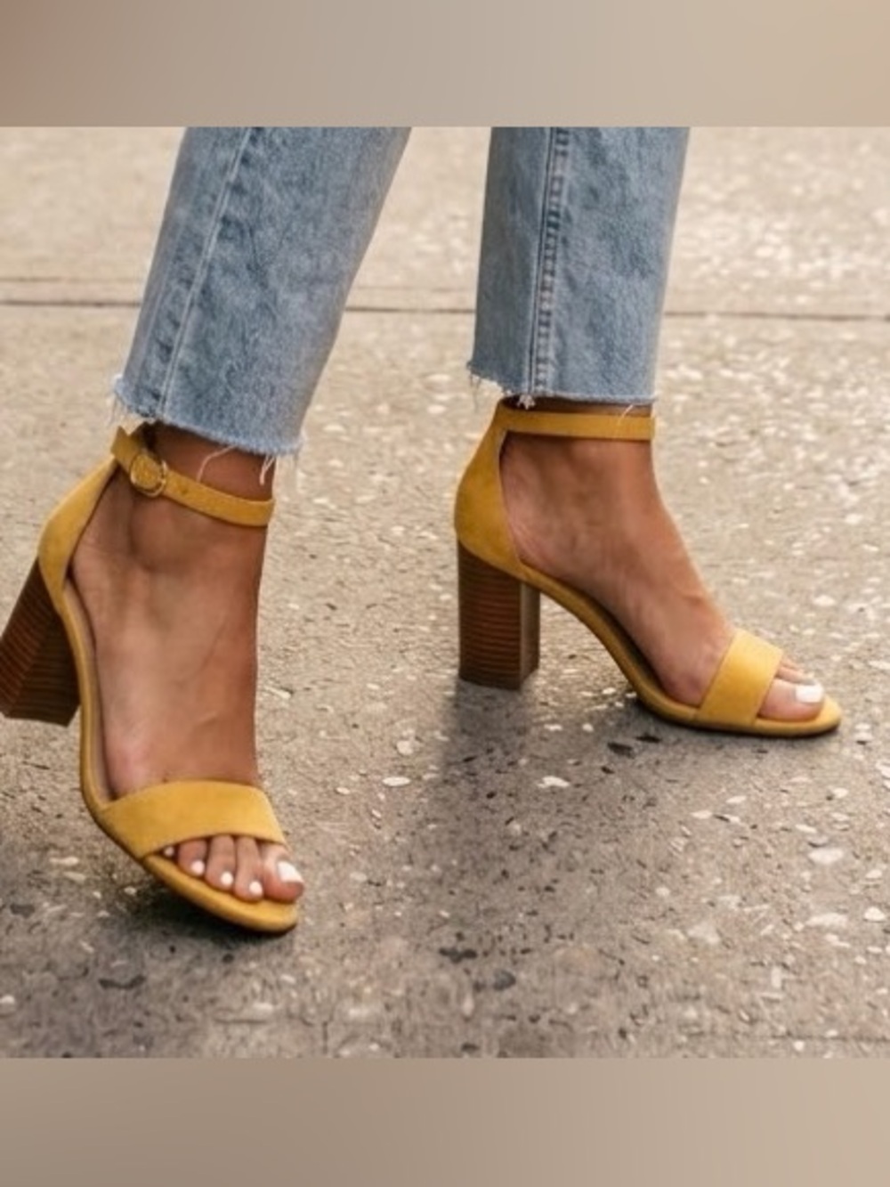 Mustard Yellow Ankle-Strap Block Heel Sandals - Women